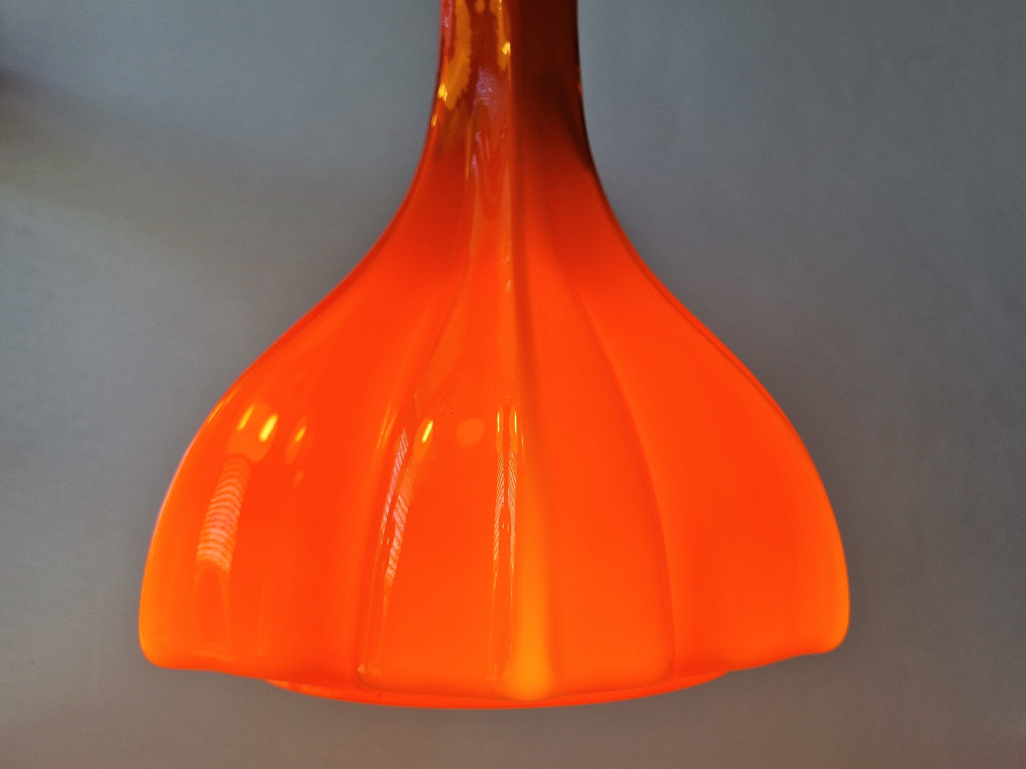 Flower shaped orange glass pendant lamp by peill & putzler, germany, 1970s