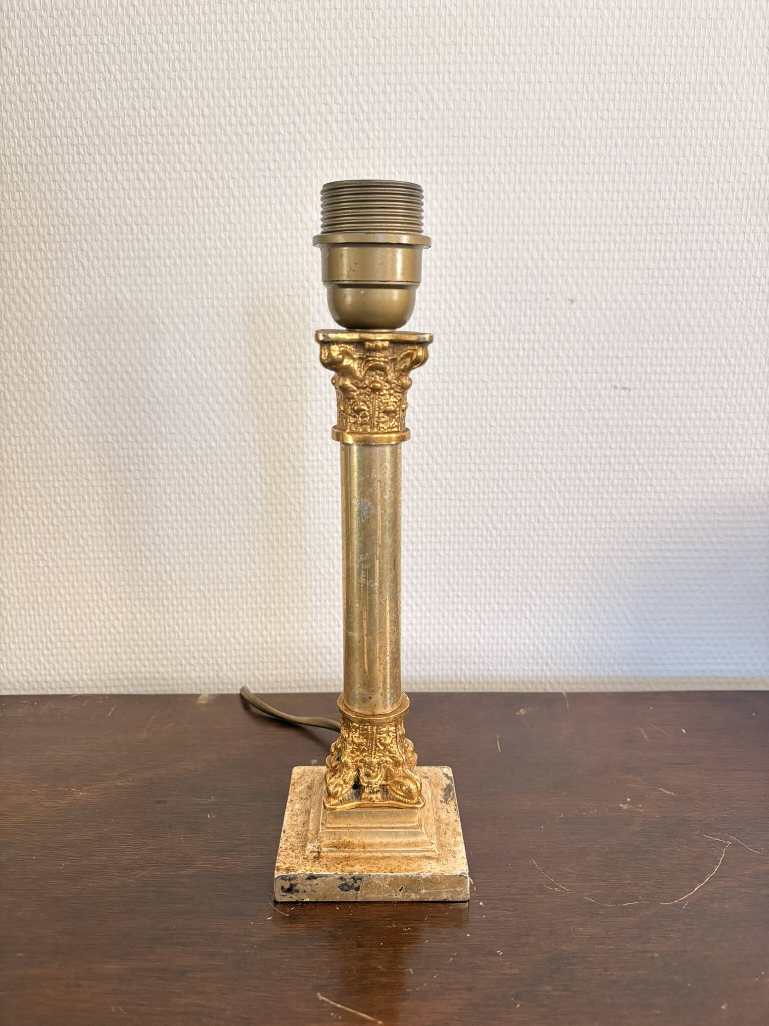 Antique Column Candle Holder Lamp Golden Brass Empire Corinthian Neo-Classical