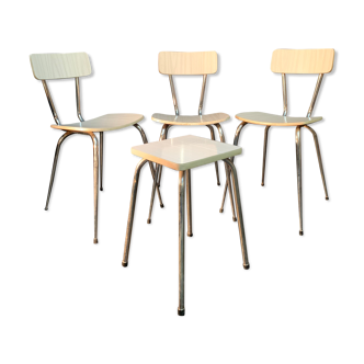 Ensemble de 3 chaises et 1 tabouret en formica, design 1960