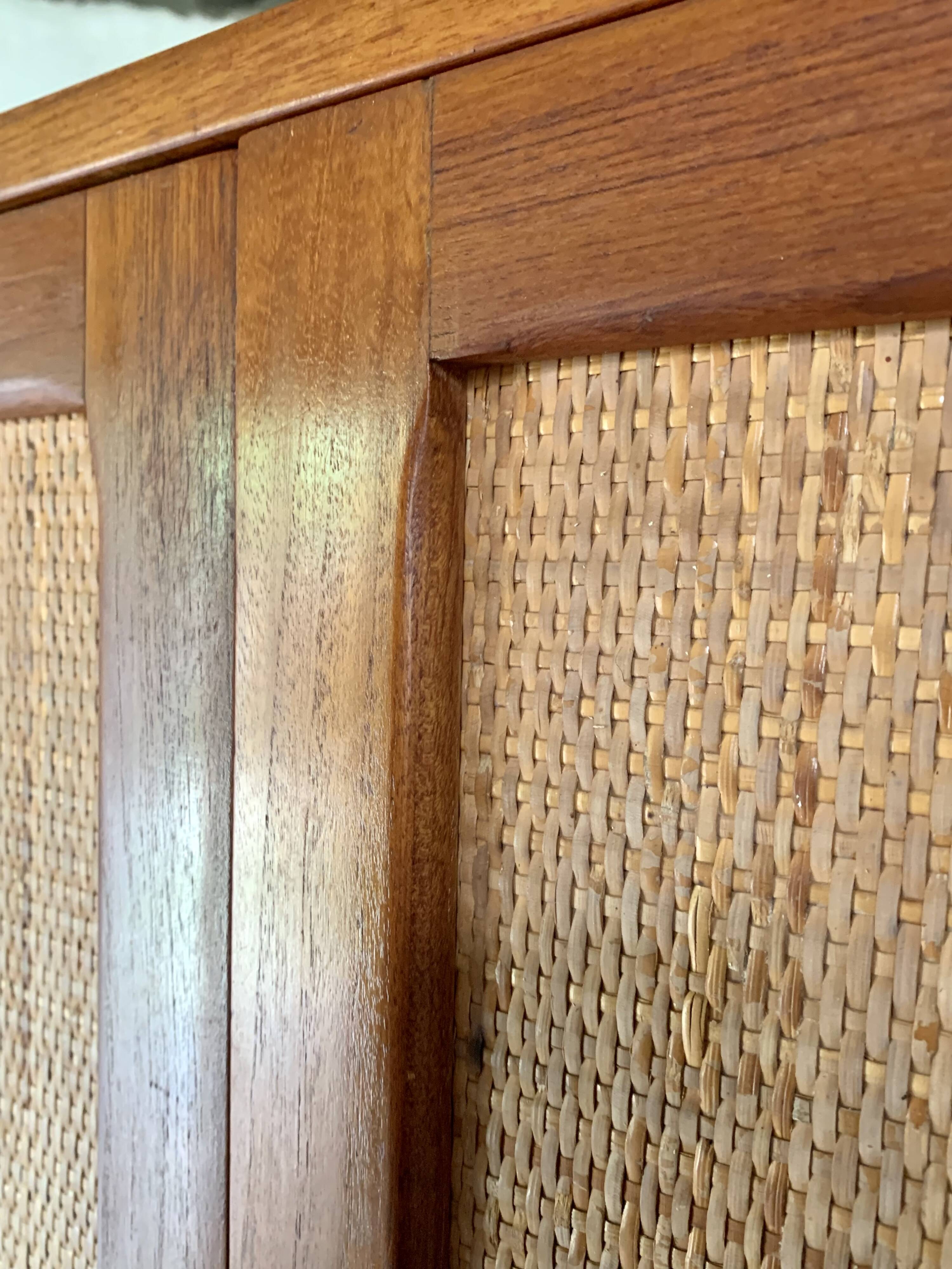 Scandinavian teak and rattan sideboard