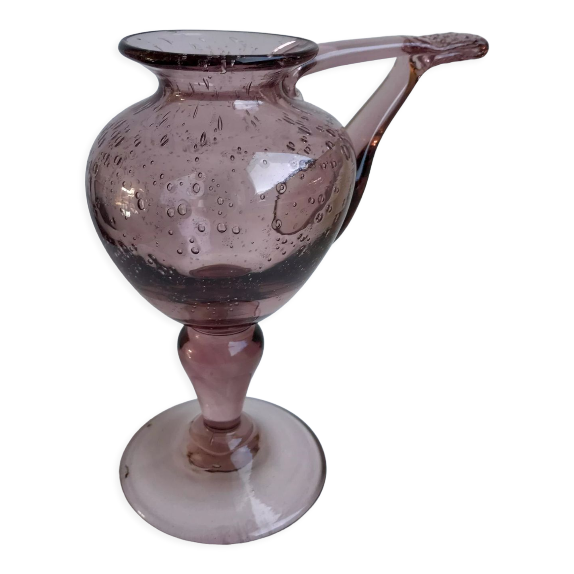 Biot bubble glass candle holder signed purple years 60-70