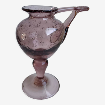 Bougeoir en verre bullé de biot signé violet années 60-70