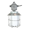 Industrial aluminium cage light with milk glass from elektrosvit, 1970s