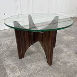 1950s glass and rosewood coffee table