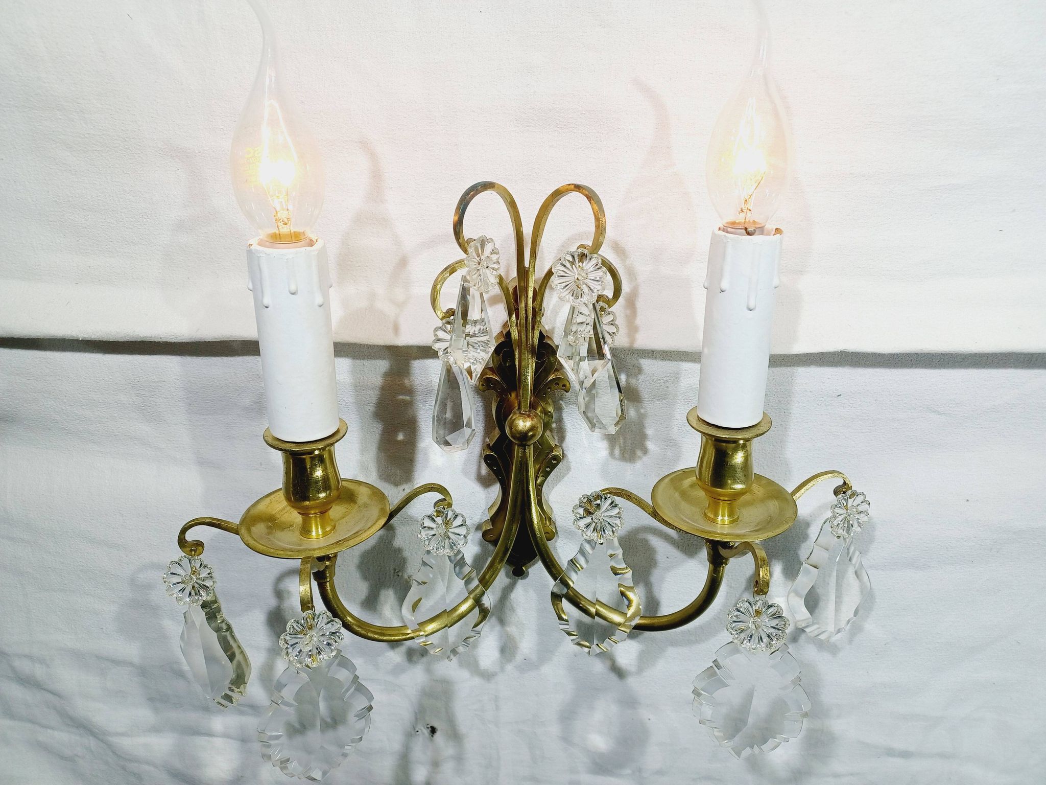 2-light bronze and crystal wall lamp