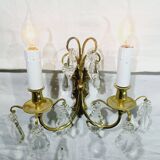 2-light bronze and crystal wall lamp