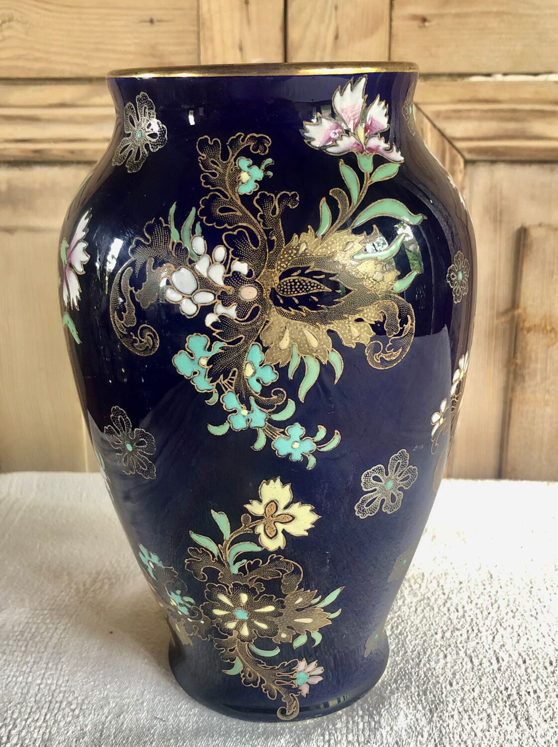 Old vase baluster enamelled lamp Boch Frères Keramis Belgium