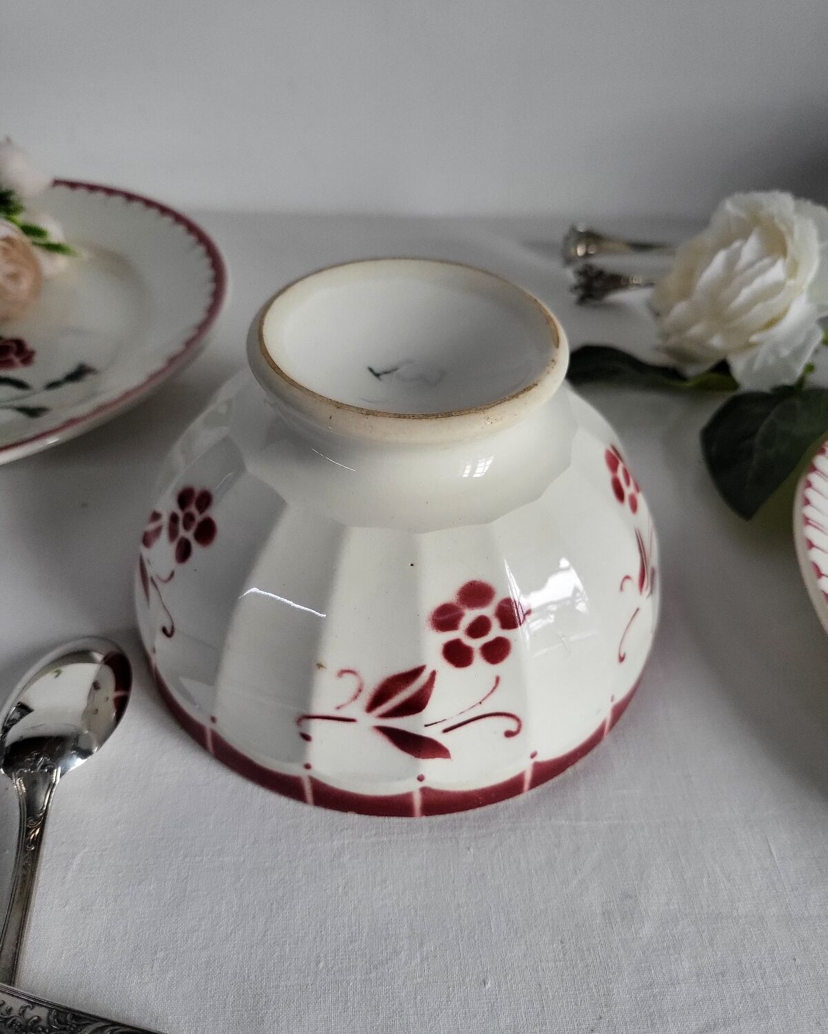 Antique faceted earthenware bowl, Digoin Badonviller