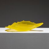 Yellow murano glass shell bowl, luigi mellara, 1970s