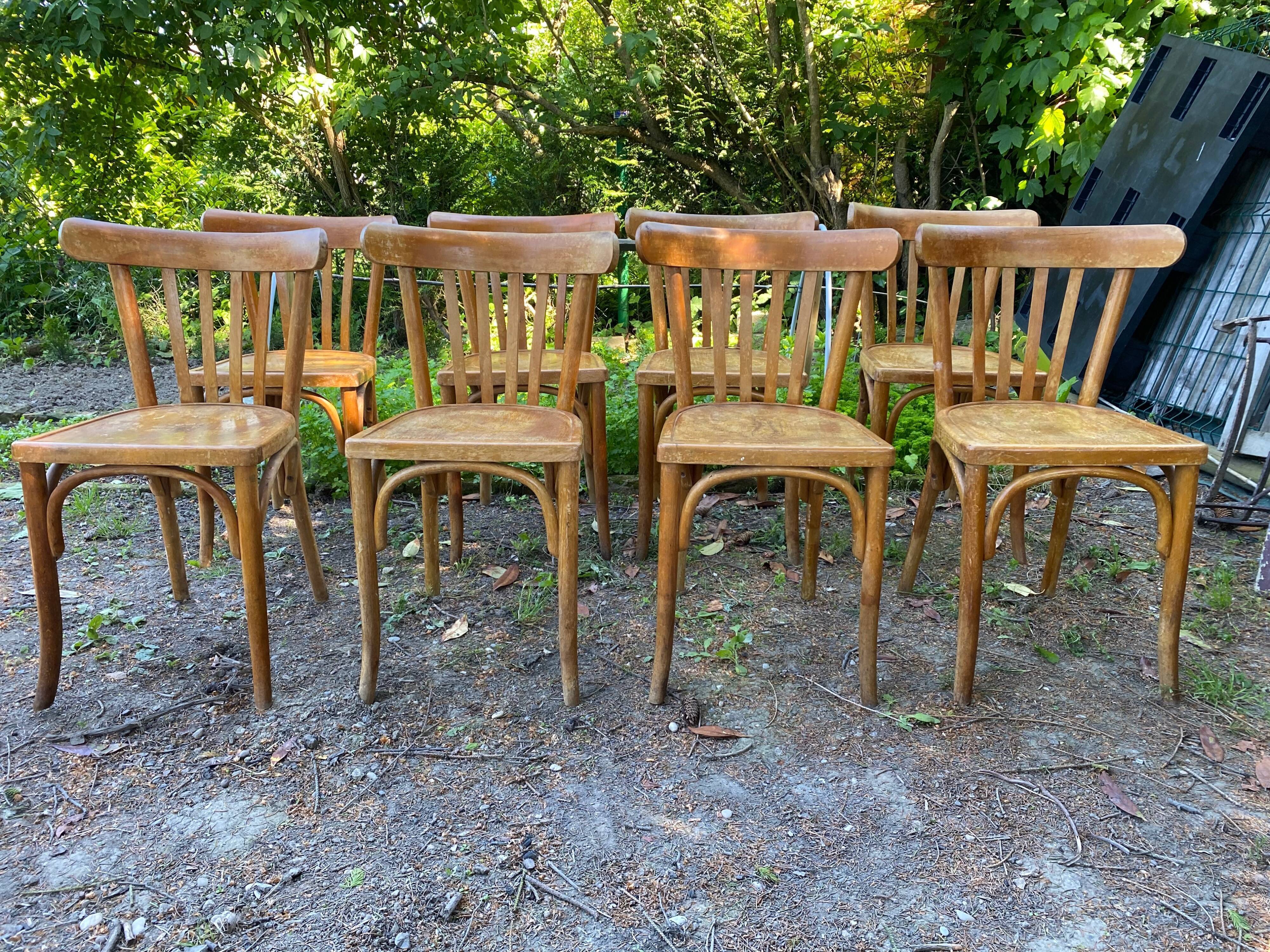 Lot de 8 chaises de bistrot vintage 1950