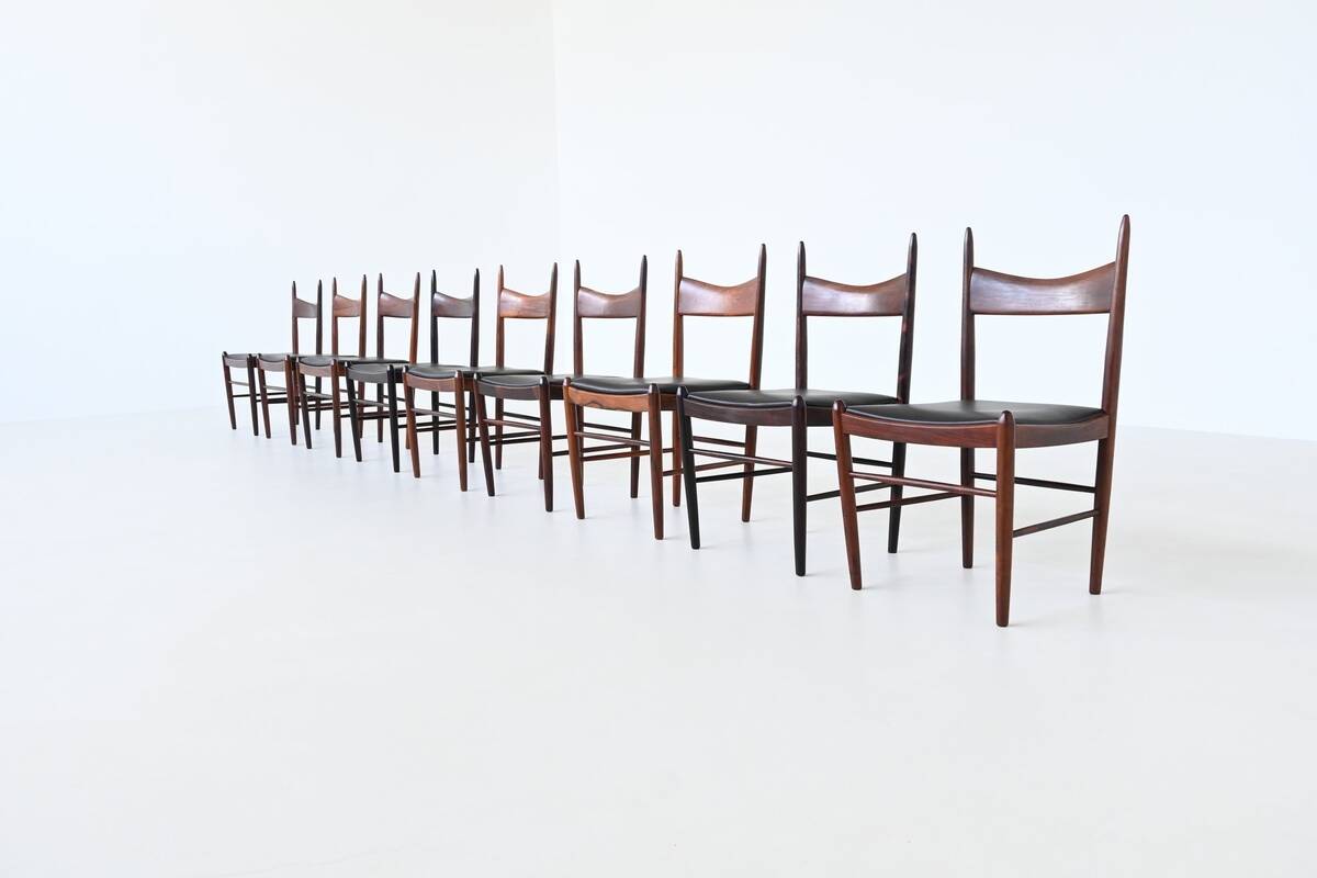 H. Vestervig Eriksen set of nine dining chairs rosewood Tromborg Denmark 1960