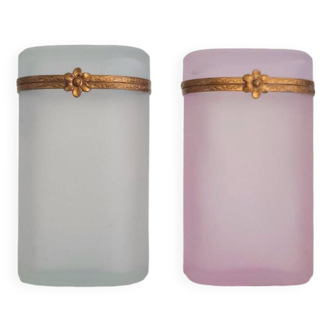 Set of 2 small frosted glass boxes