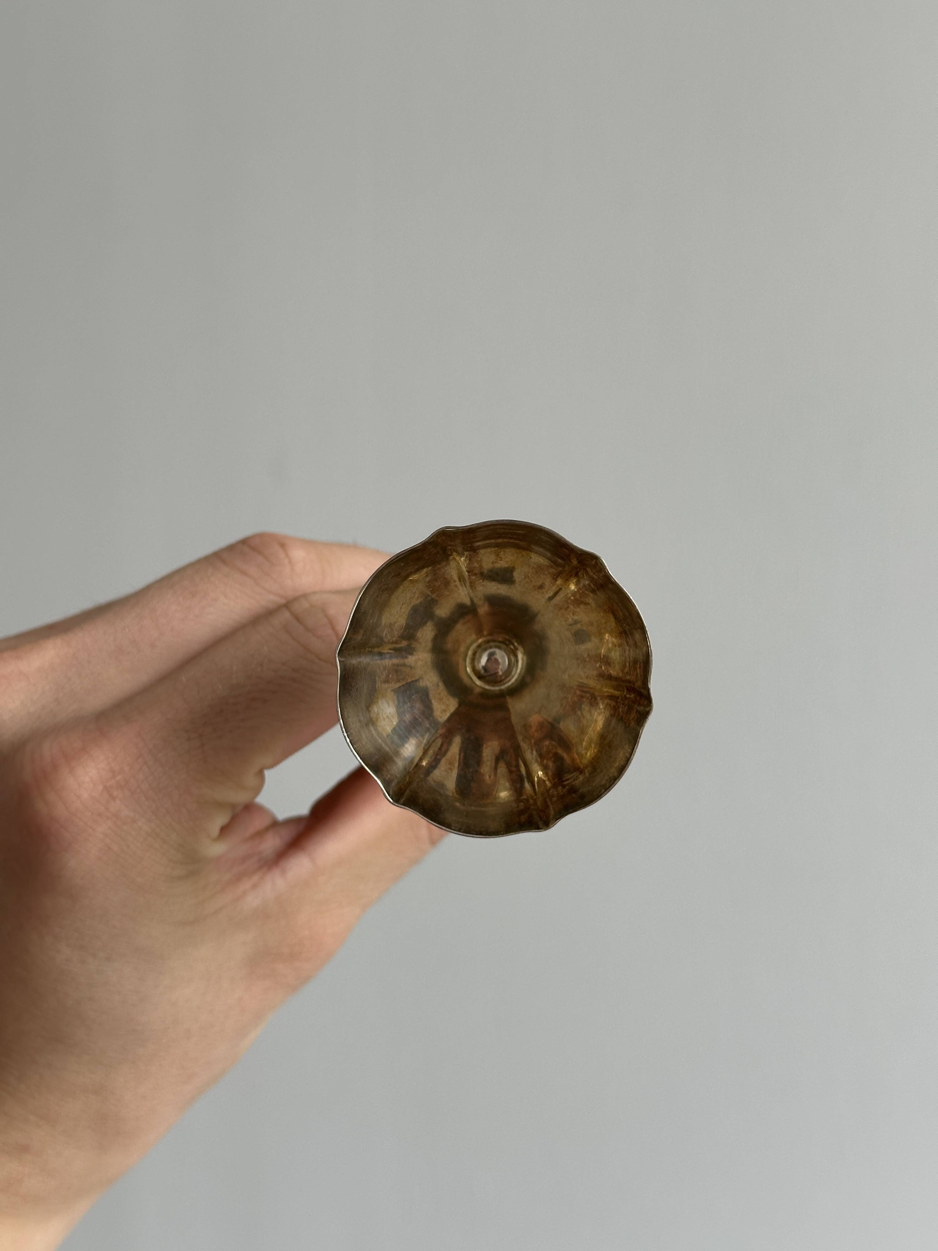 Set of 6 antique egg cups in patinated metal