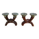Pair of earthenware candlestick with two branches