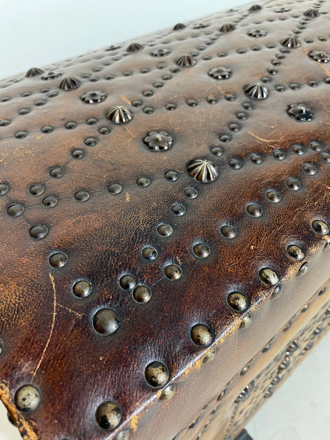 Spanish style leather and wood chest