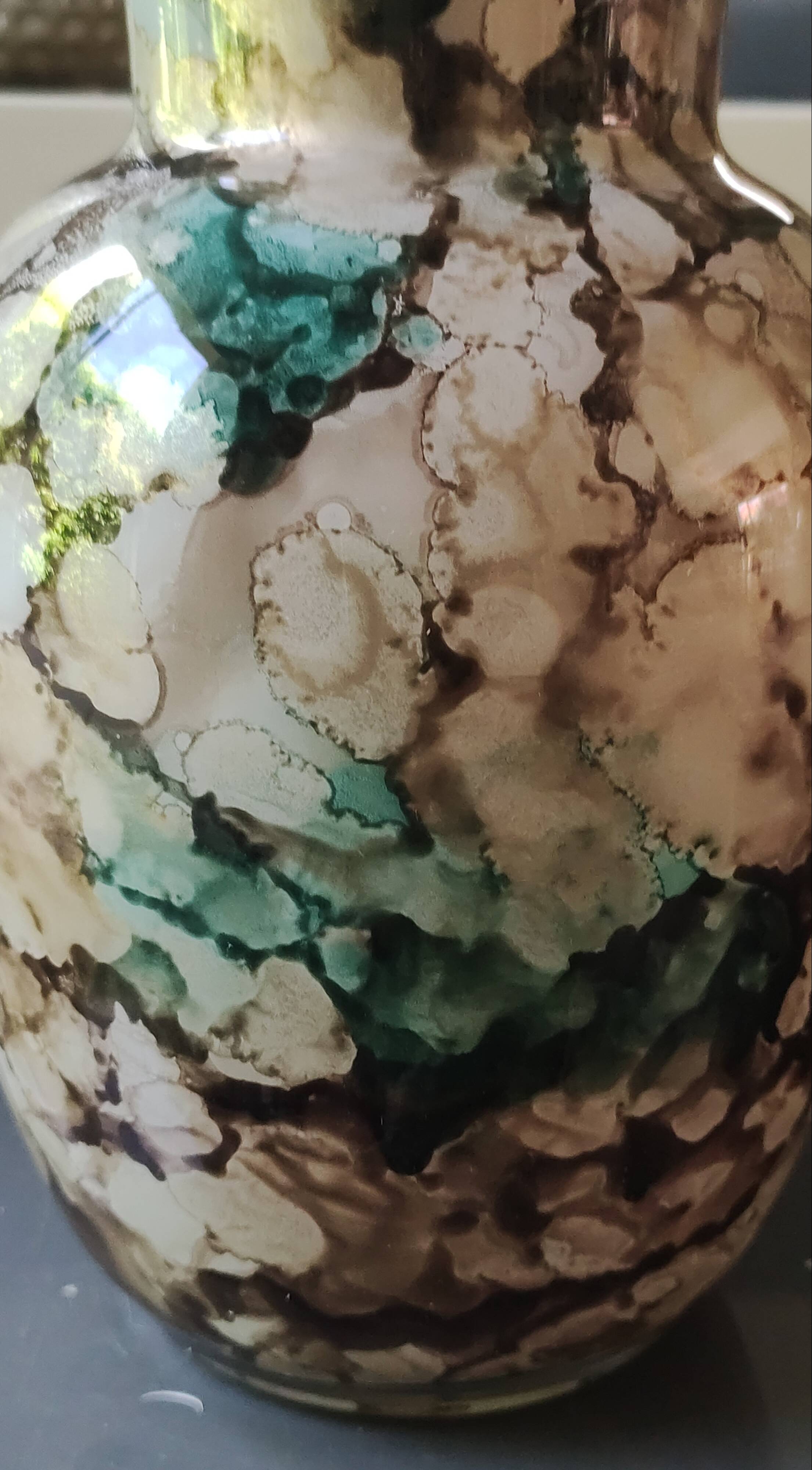 Marbled glass art ball vase. Murano style. Italy. Height 26 cm.