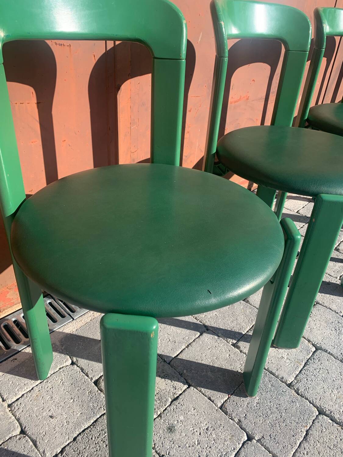 6 Bruno Rey Kush & co Green Stackable Chairs Circa 1970