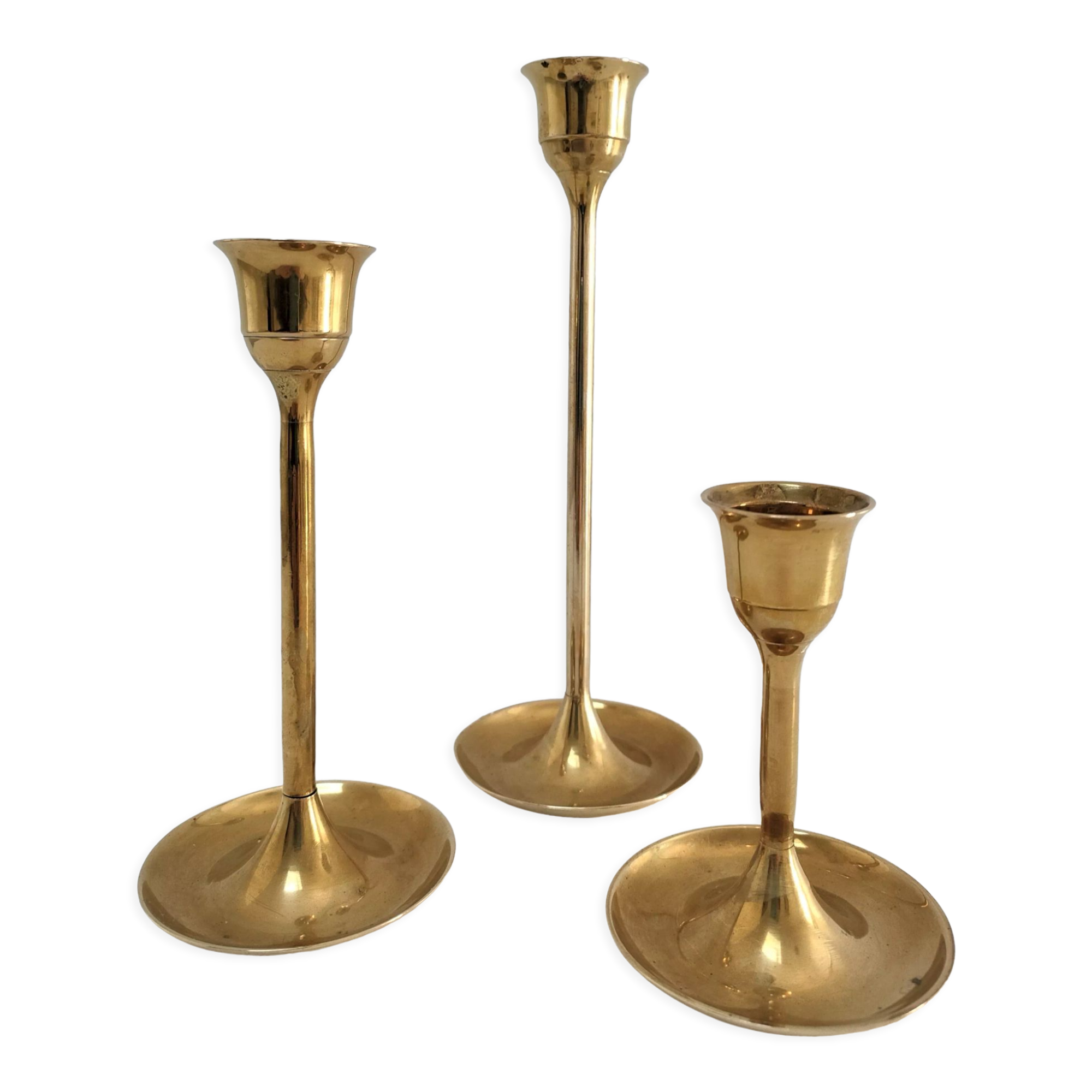 Trio de bougeoirs laiton design scandinave vintage