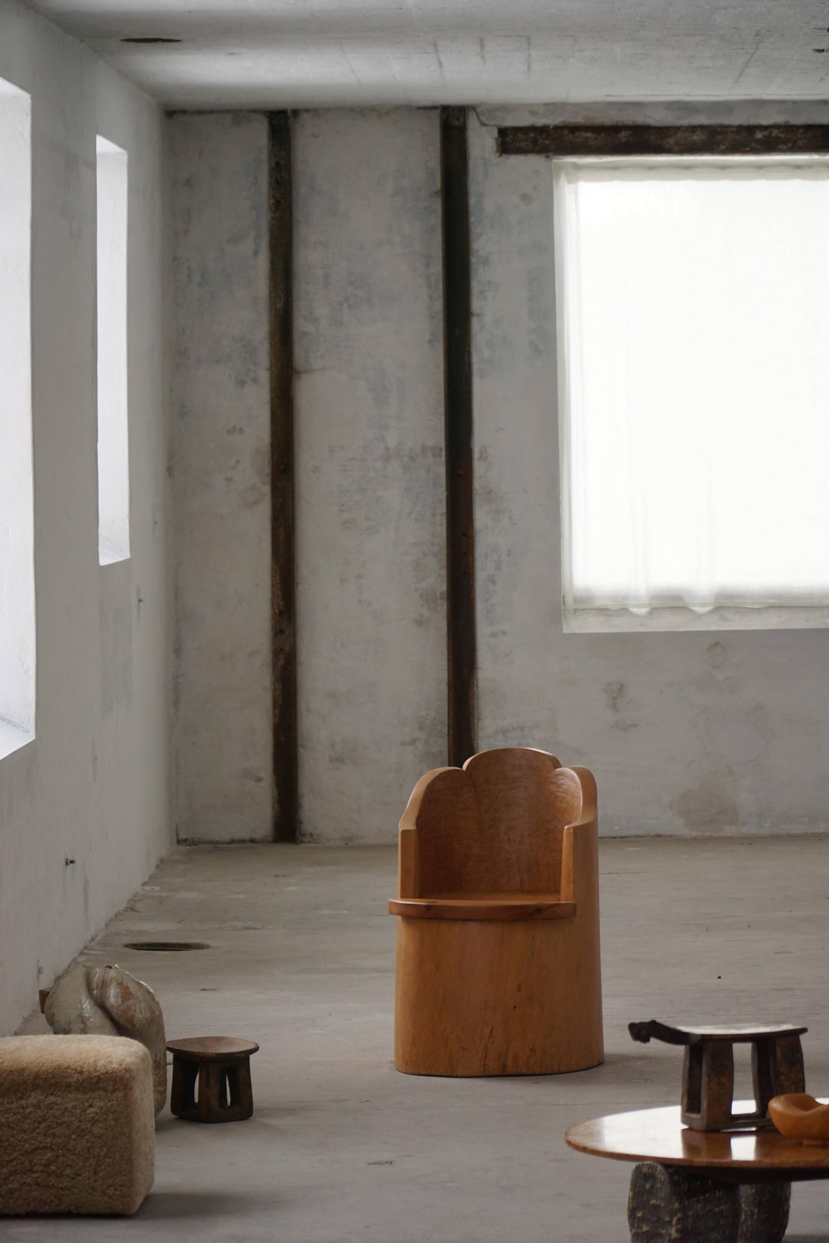 Fauteuil Stump Moderne en Pin Massif, par un Ébéniste Suédois, Wabi Sabi, années 1960