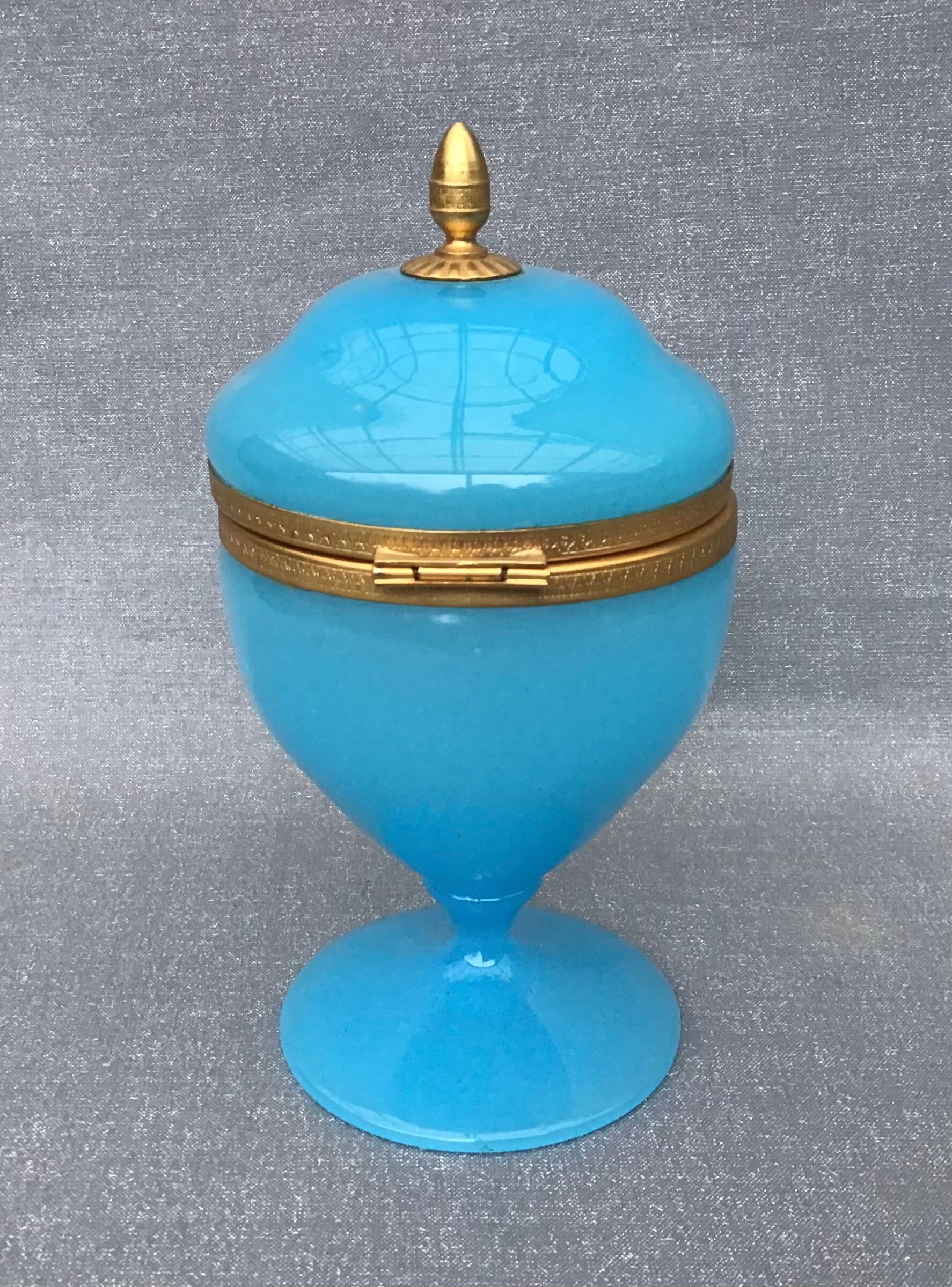 Blue Florentine opaline box gilded metal frame