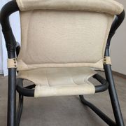 2 Vintage Espri Safari Lounge Armchairs / Rare Mid-century Black Bamboo and Beige Fabric Easy C