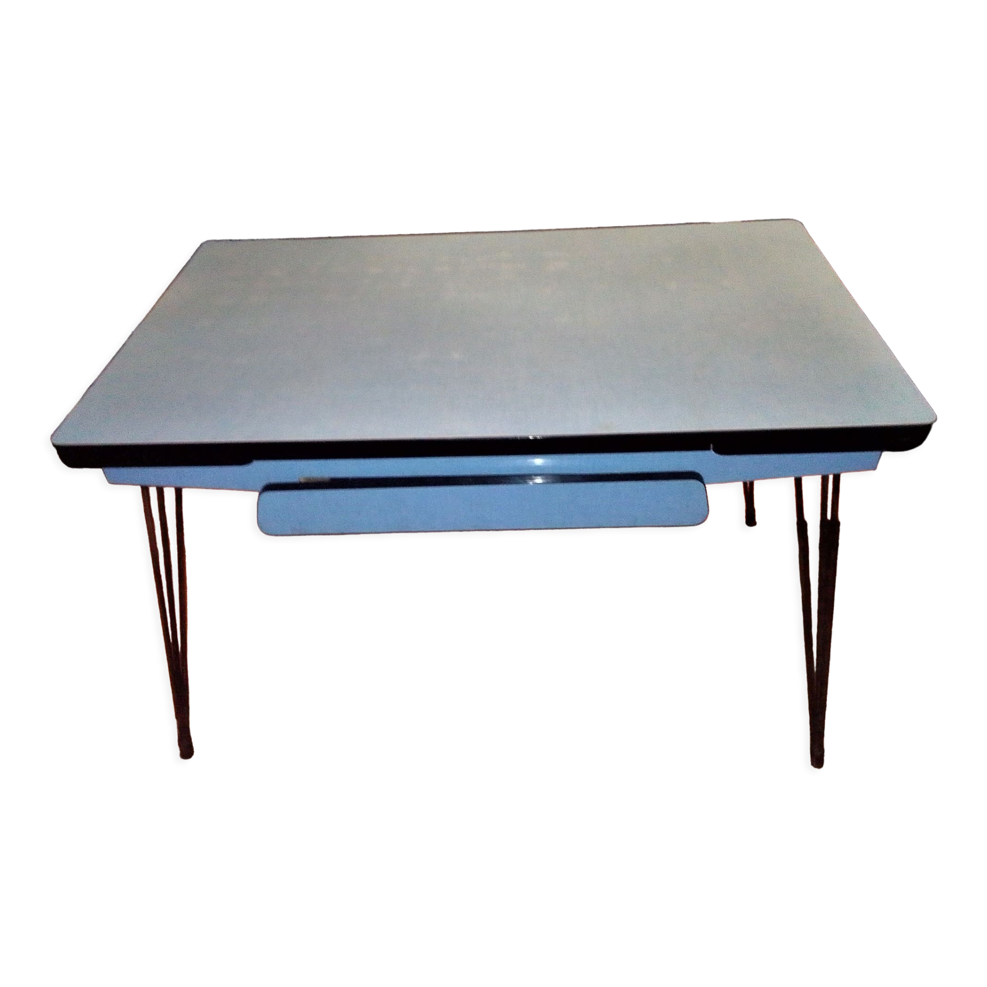 Blue formica table drawer foot effel with extension