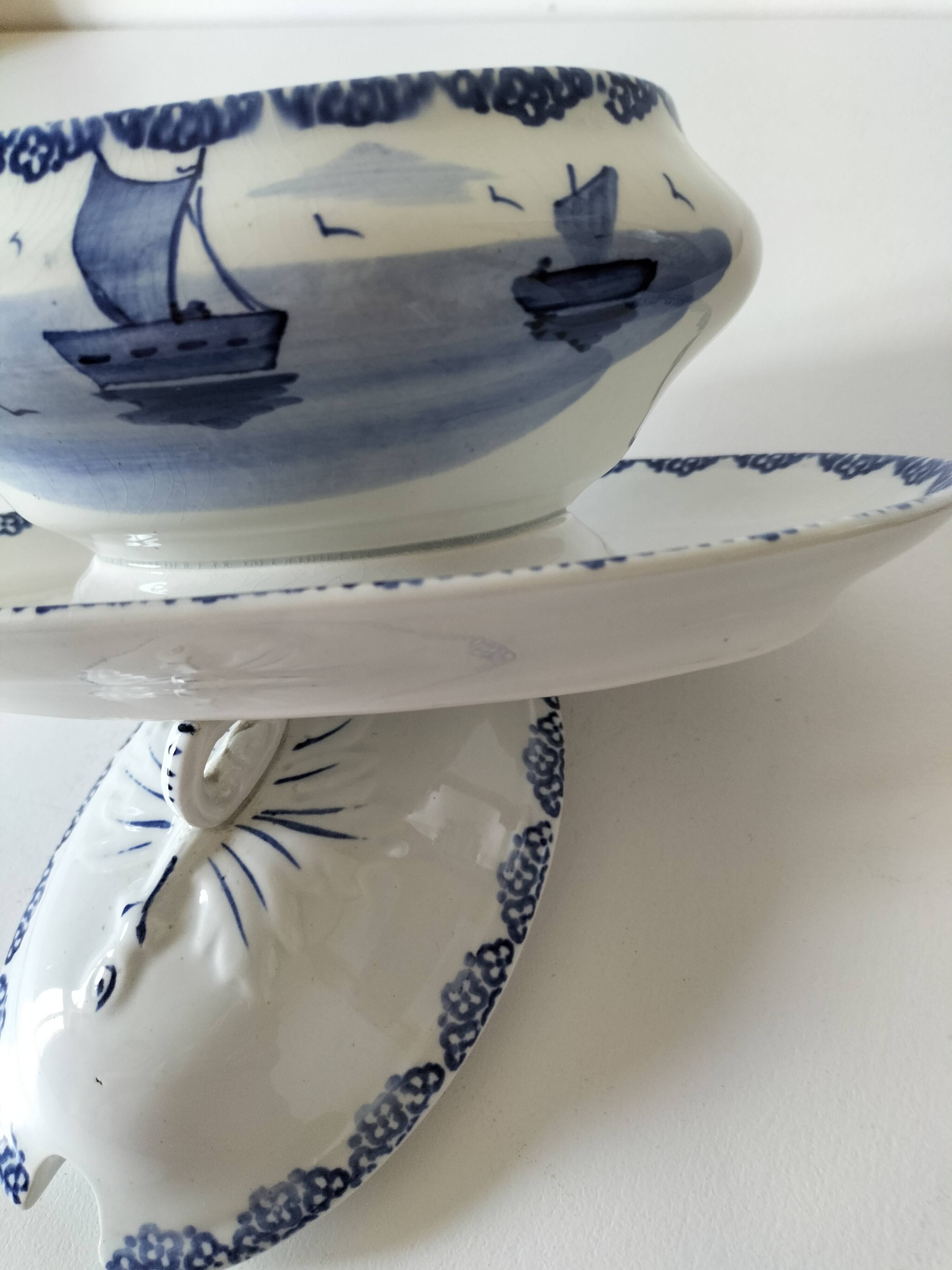 Rare vegetable dish by A. Lebacqz & M. Bouchart, marine decoration