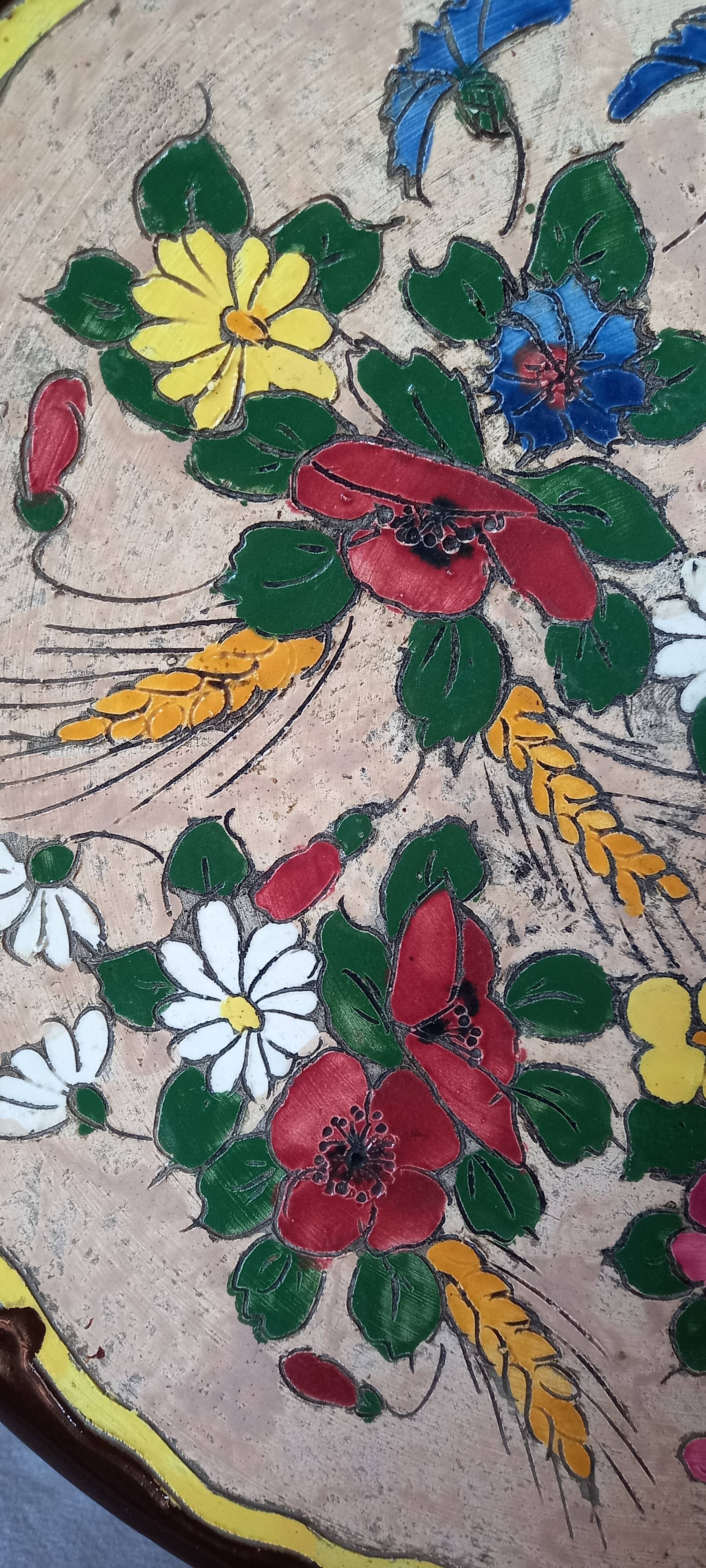 Ceramic plate Jérôme Massier Vallauris 1932-1935 cloisonné flower decoration