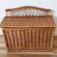 Antique rattan and wicker toy chest, bench, bed end