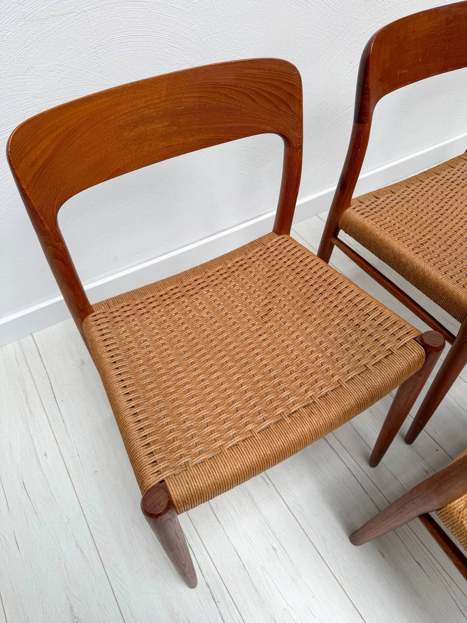 1950s set of 6 vintage Danish teak dining chairs No. 75 by Niels O. Møller
