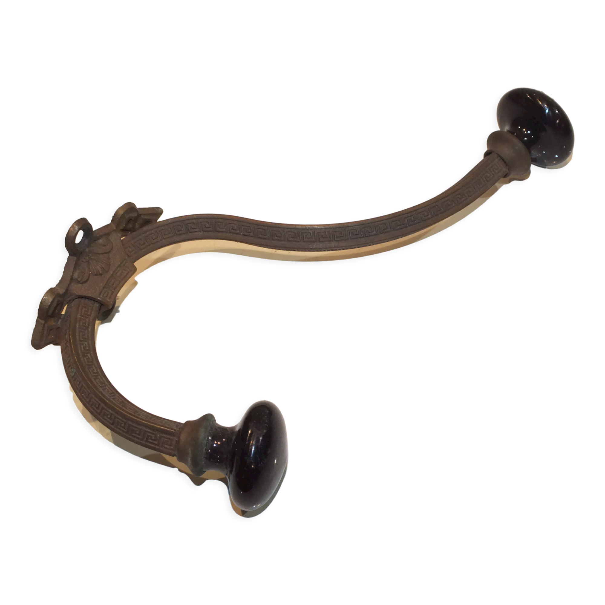 Old large hook Napoleon III in brass and earthenware