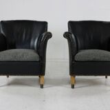 Set of two Danish design leather club chairs