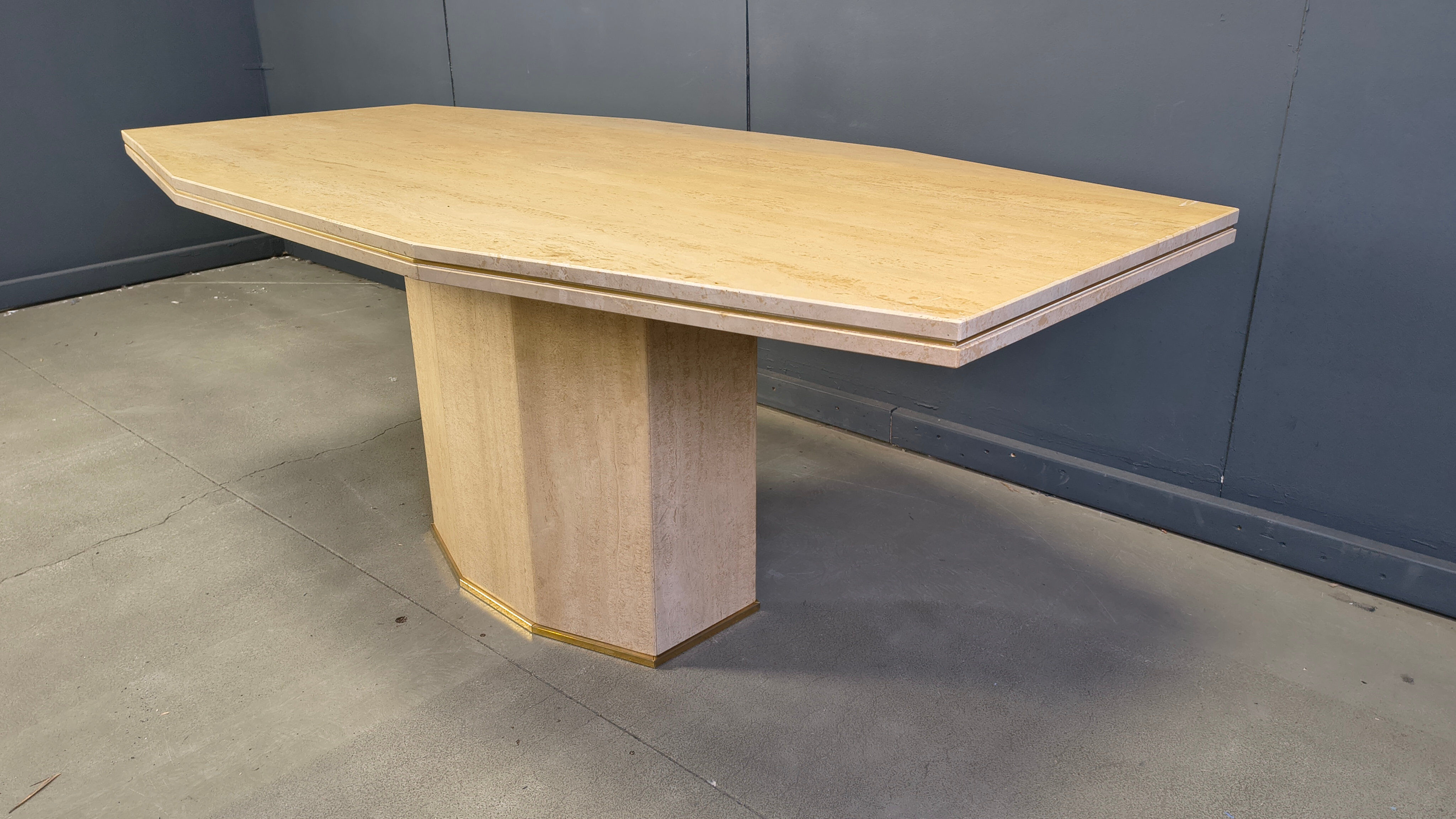 Vintage solid travertine dining table