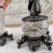 Trio of salters and mustard makers made of Bavarian crystal and bronze