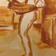 Red chalk watercolor portrait of a woman "study of coming out of the bath"