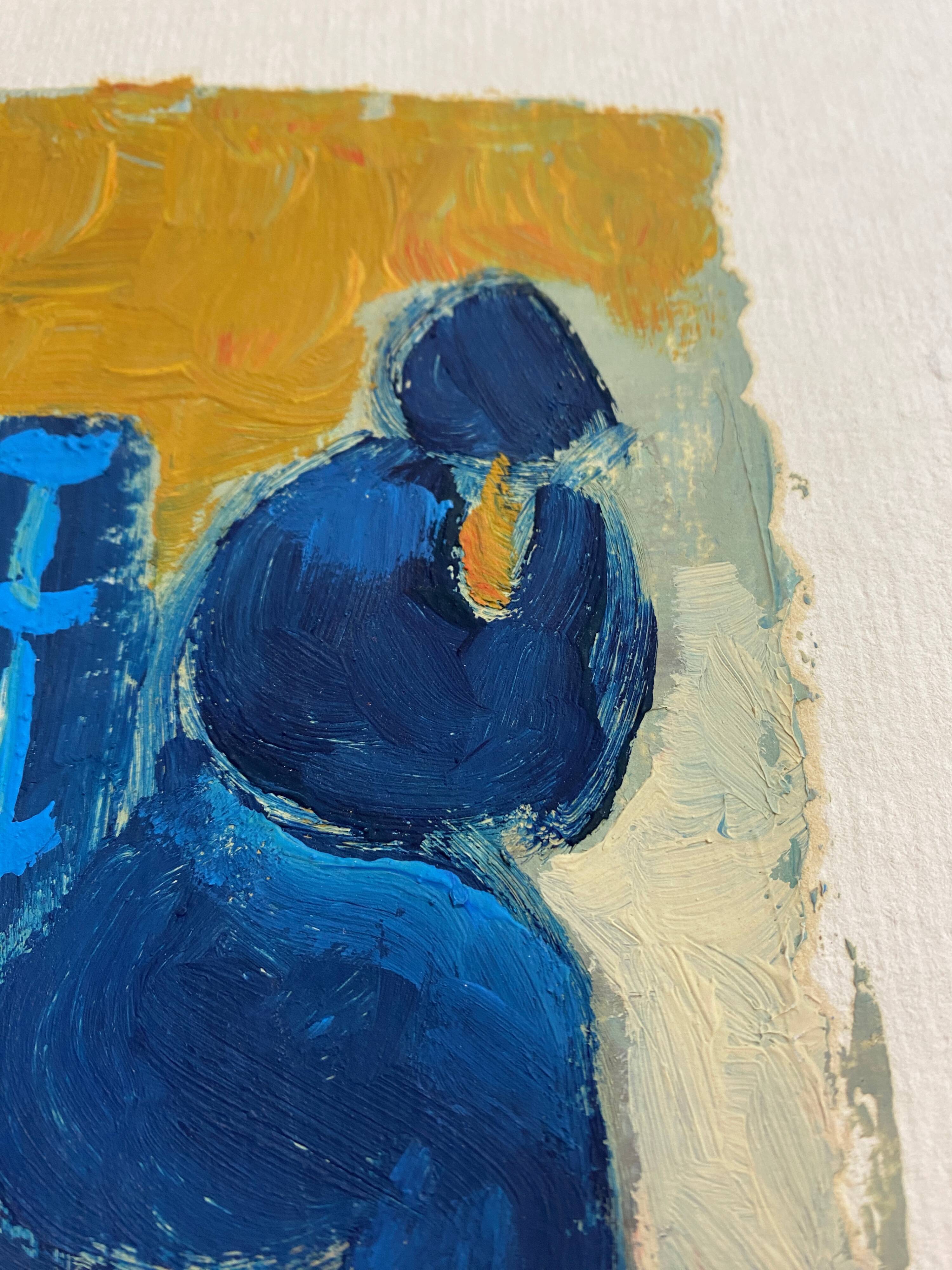 Painting "The Public Bench" HSP by J.M. Brossat (born 1946)