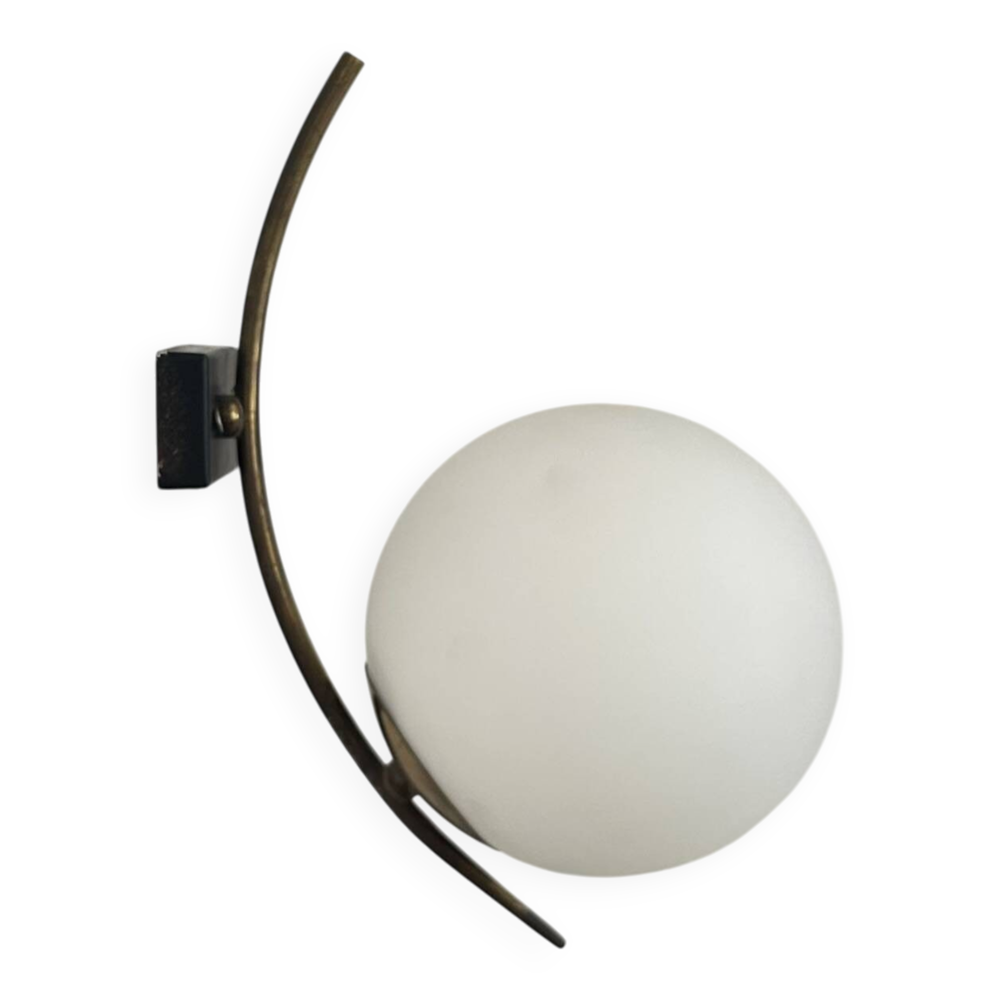 Vintage brass and opaline wall lamp, France 1960