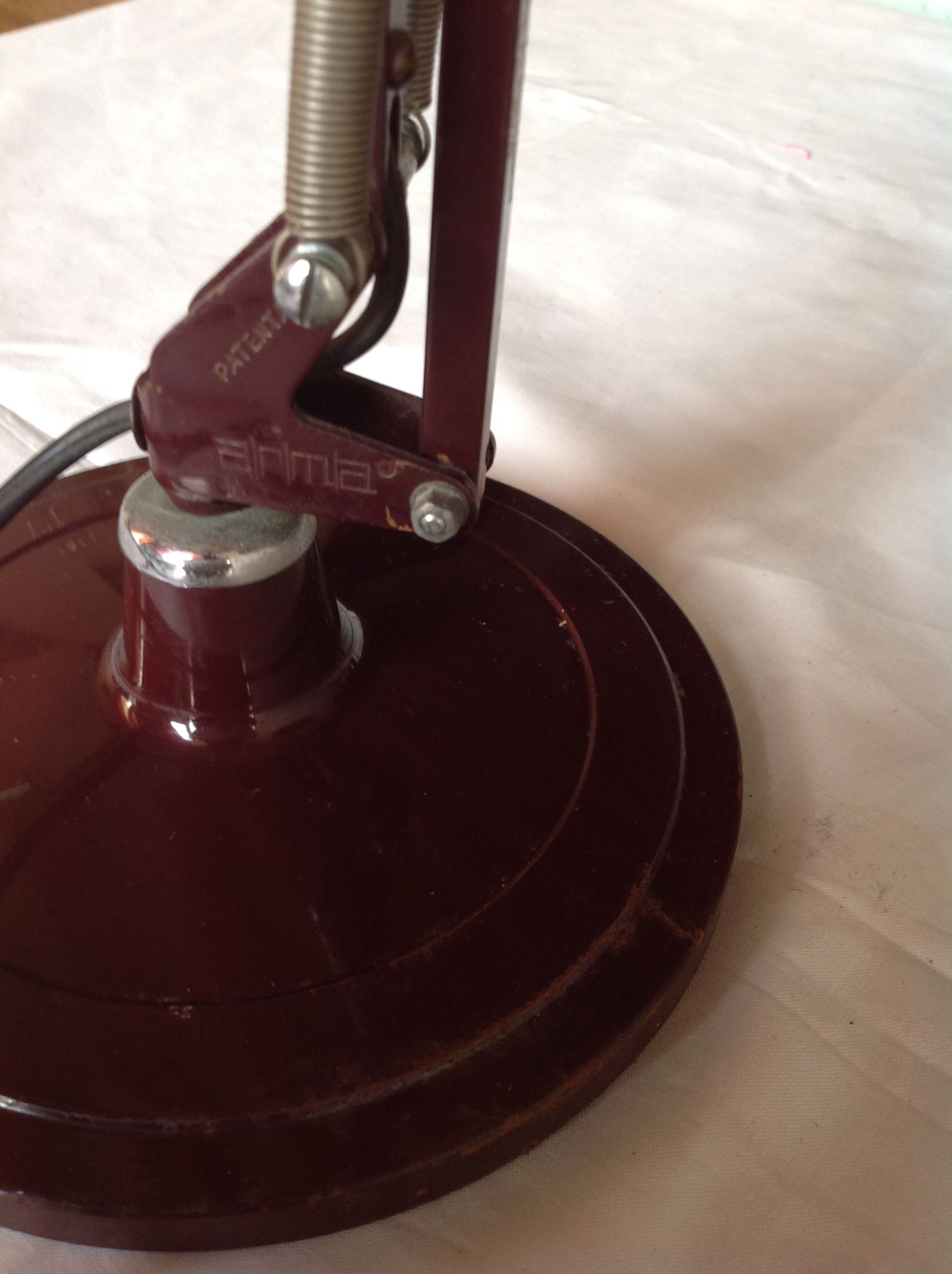 Vintage desk lamp, orientable, burgundy, 70s, brand AIRIMIA