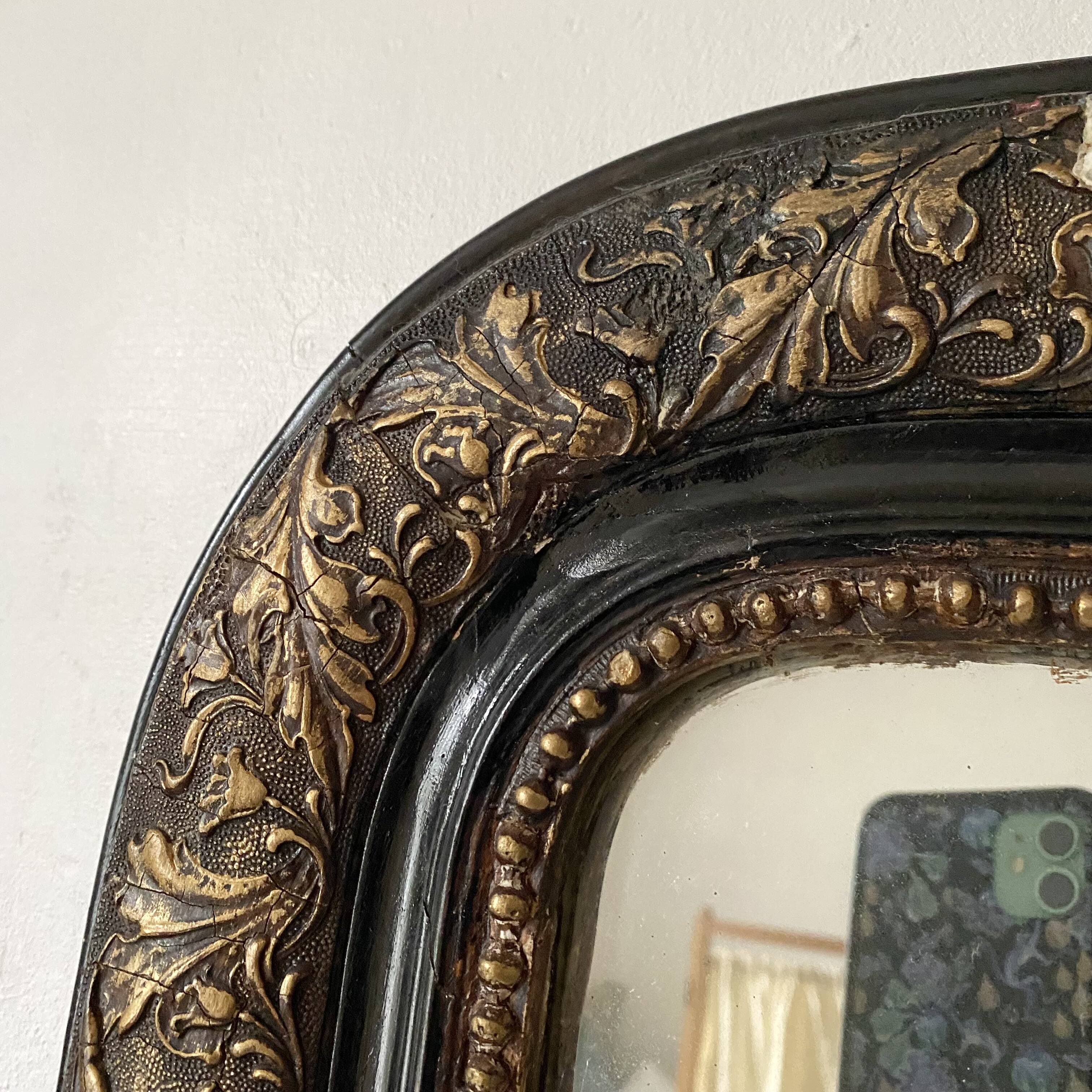 Antique Louis Philippe mirror in black and gold, 93X68cm