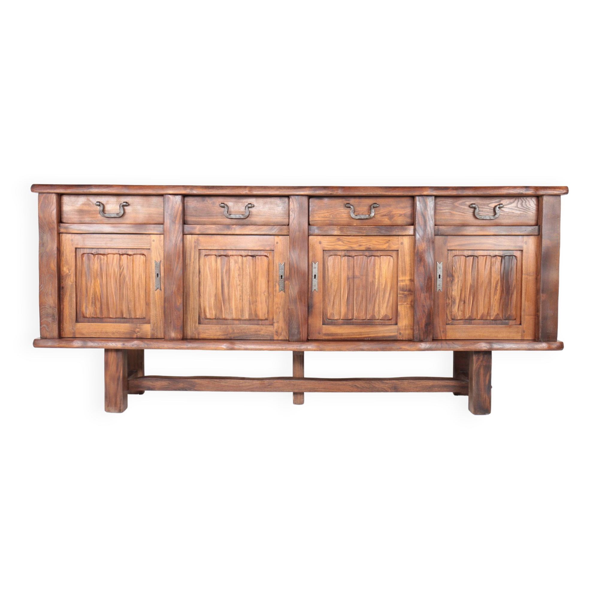 Large brutalist Aranjou sideboard in elm, 1960s