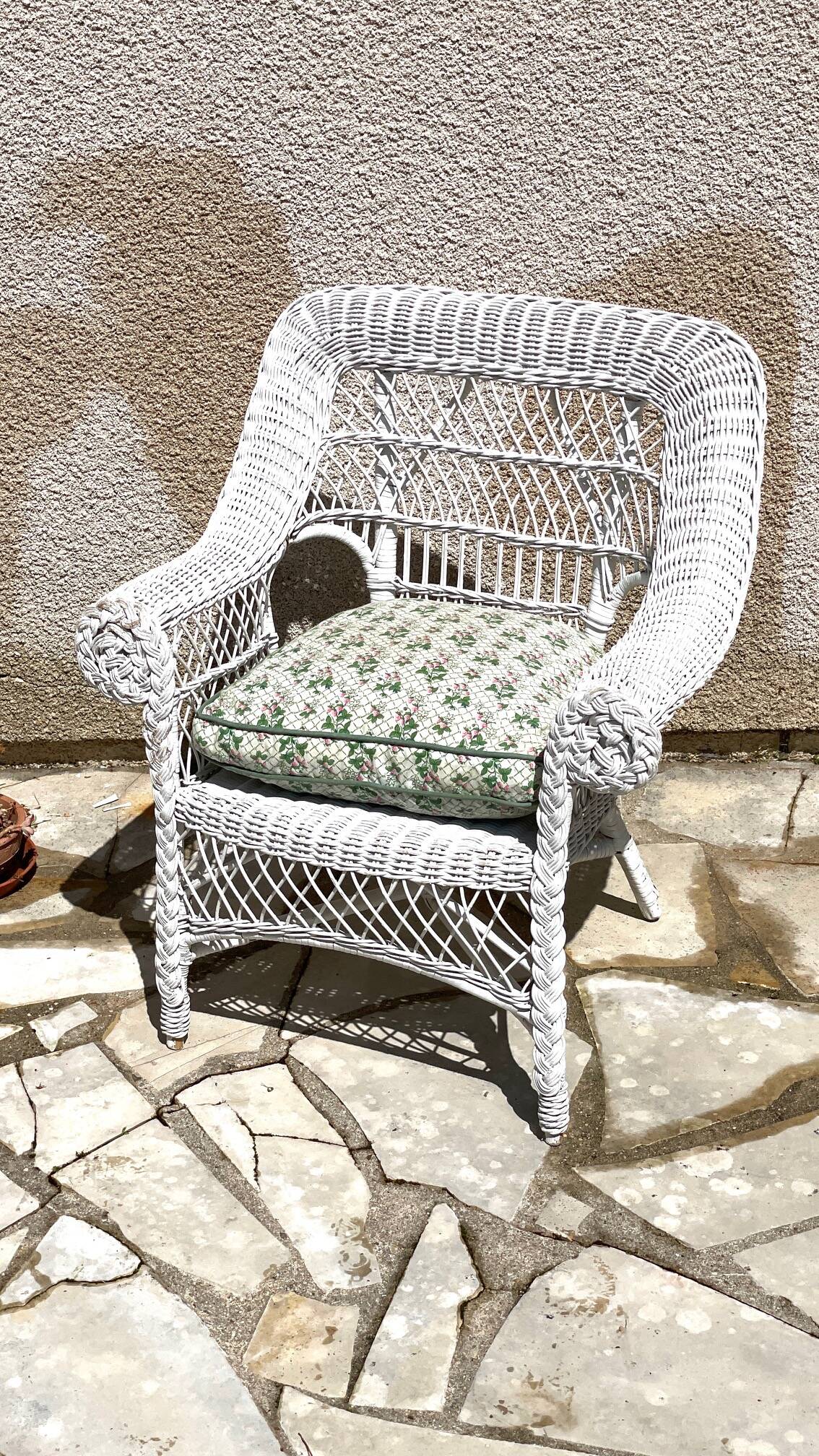 Vintage rattan kids garden armchair