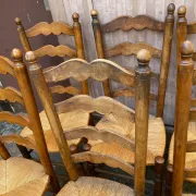 6 Rustic Solid Wood and Straw Chairs in 1960s Country Style