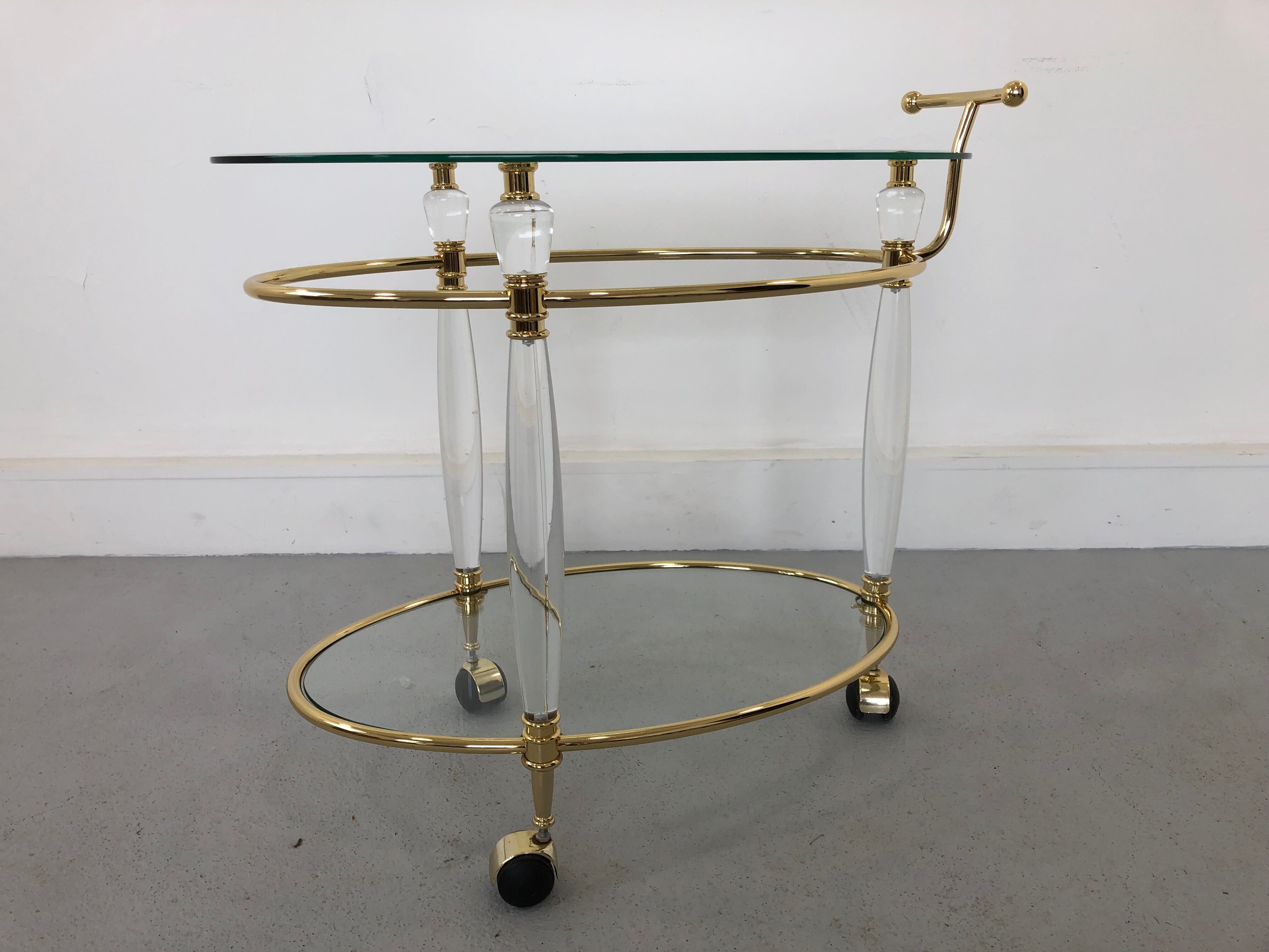 Chariot de chariot de chariot italien en laiton et en verre, années 1970