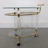 Italian Brass & Glass Bar Serving Cart Trolley, 1970s