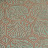 Pierre Frey modernist bench in green and gold patterned fabric