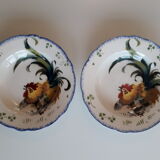 Set of 2 Plates and 2 dishes in Luneville earthenware - Collection "Les Coqs" - Signed K & G