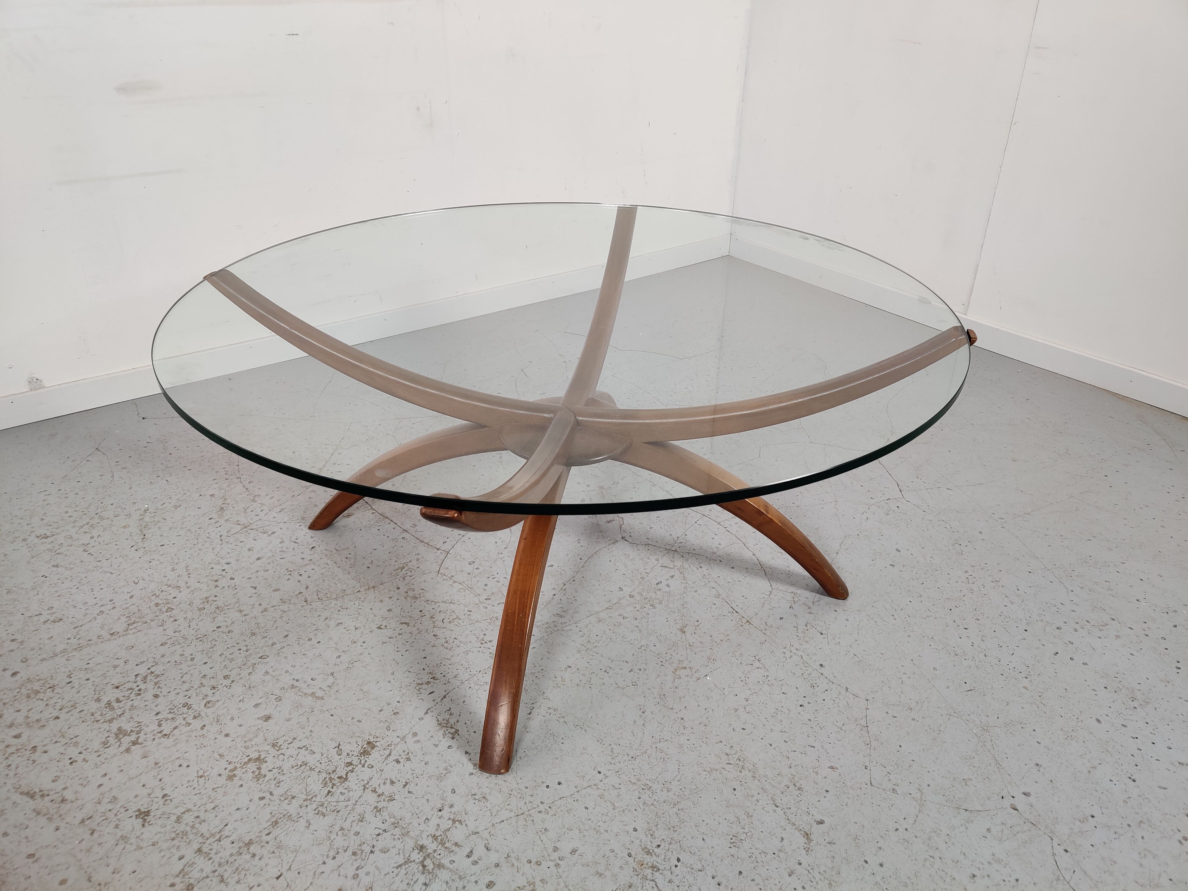 Table basse scandinave en bois et verre , années 60
