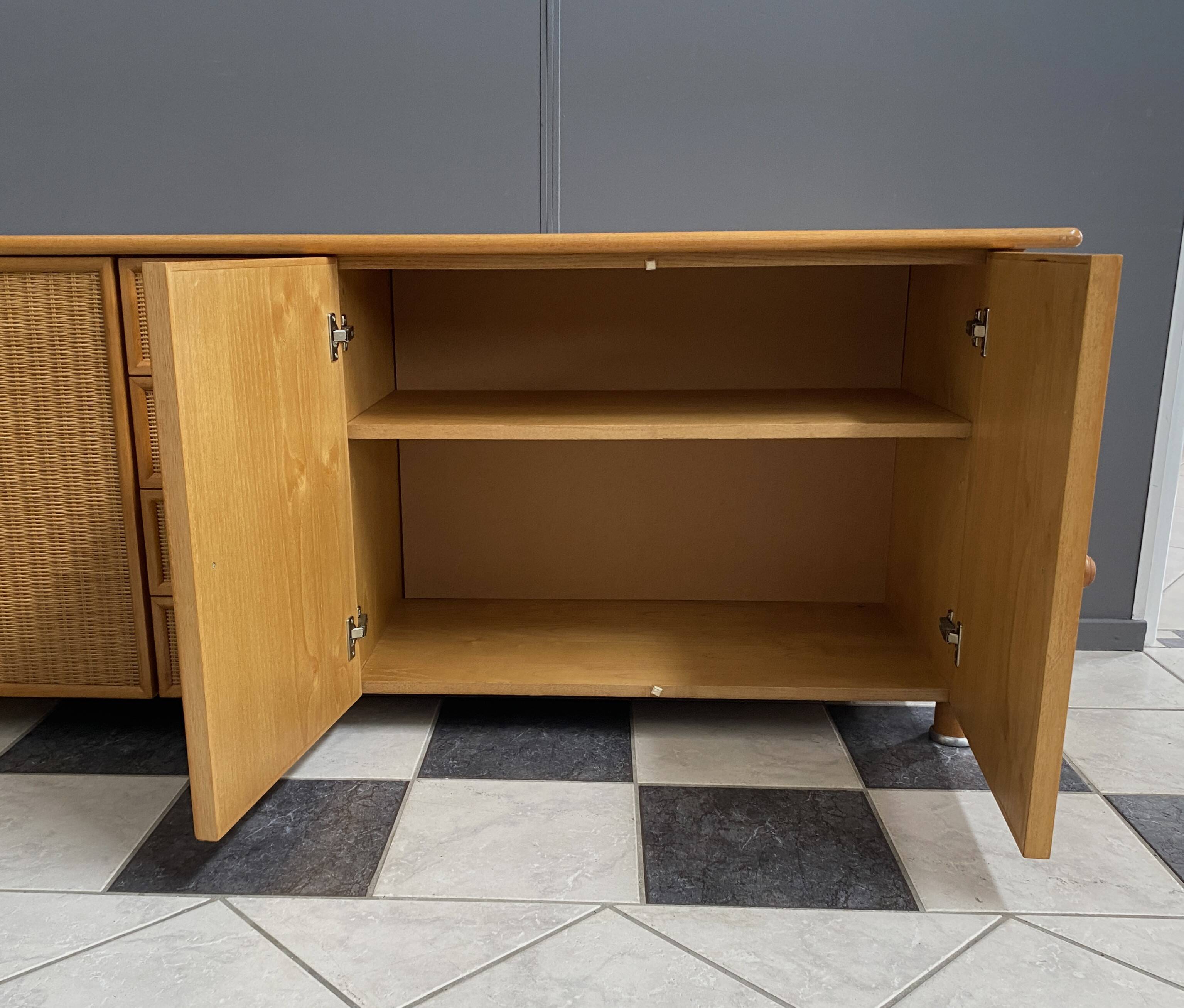 Large blonde Wicker & wood webbing sideboard