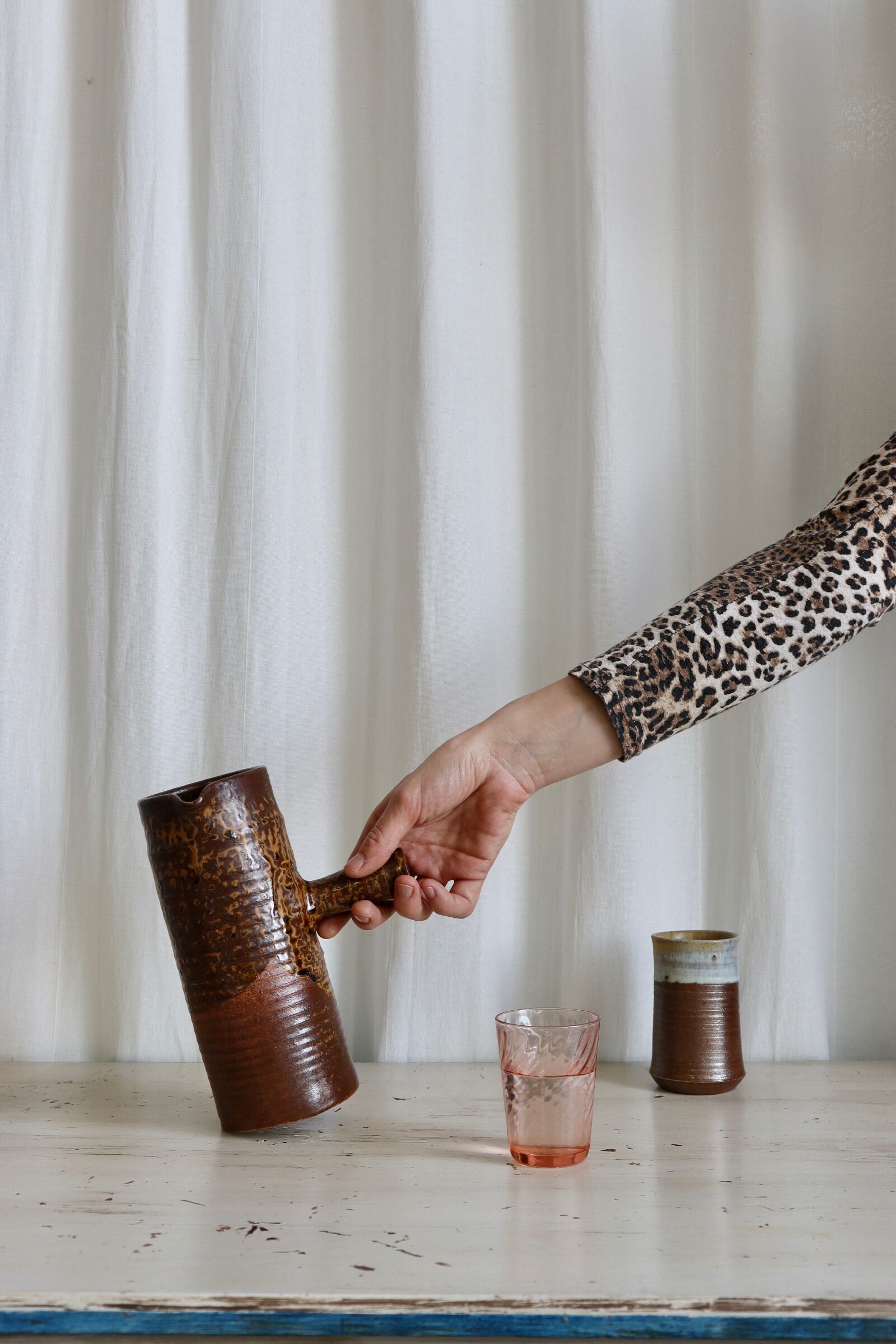 Textured stoneware decanter
