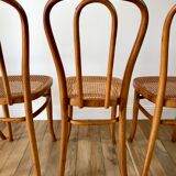 Set of 4 cane chairs in bentwood and honey-coloured cane thonet early 20th century